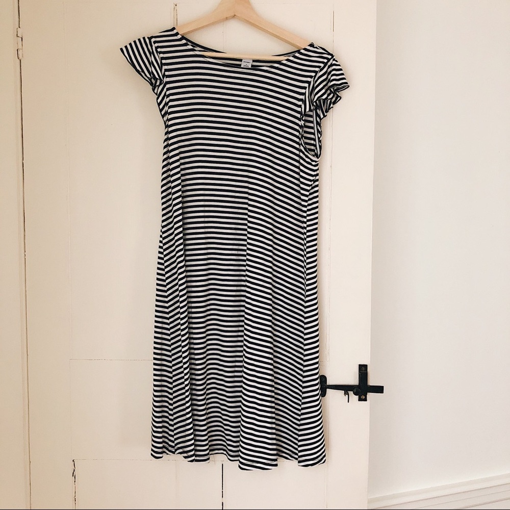 Old Navy • Jersey striped midi dress ruffle sleeve